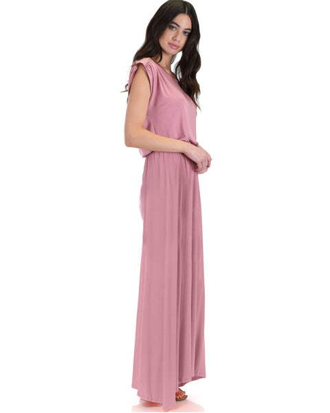 Timeless Rose Maxi Dress With Elastic Waist & Side Slit