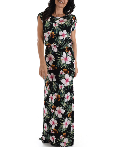 Lyss Loo Black Tropical Timeless Maxi Dress. Available In Plus Sizes.