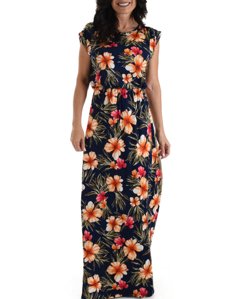 Lyss Loo Navy Tropical Timeless Maxi Dress. Available In Plus Sizes.