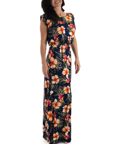 Lyss Loo Navy Tropical Timeless Maxi Dress. Available In Plus Sizes.