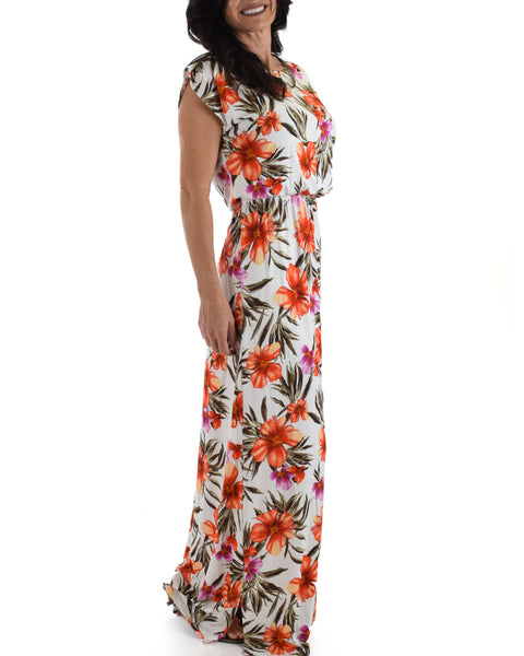 Lyss Loo Coral Tropical Timeless Maxi Dress. Available In Plus Sizes.