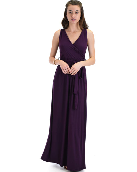 Lyss Loo All Mine Sleeveless Crossover Purple Wrap Maxi Dress