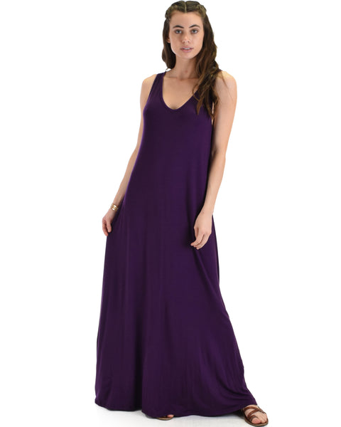 Lyss Loo Lost In Paradise Sleeveless Deep V-Neck Purple Shift Maxi Dress