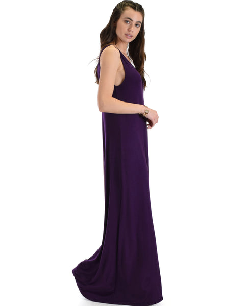 Lyss Loo Lost In Paradise Sleeveless Deep V-Neck Purple Shift Maxi Dress