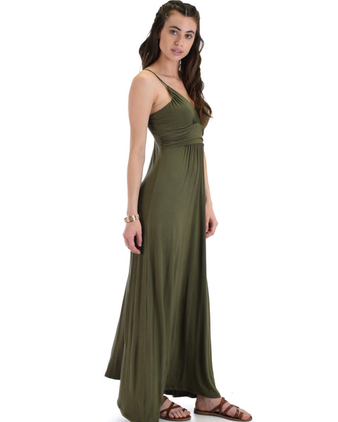 Lyss Loo Wanderlust Sweetheart Olive Shift Maxi Dress