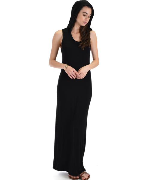 Lyss Loo Black Ascension Contemporary Hooded Maxi Dress