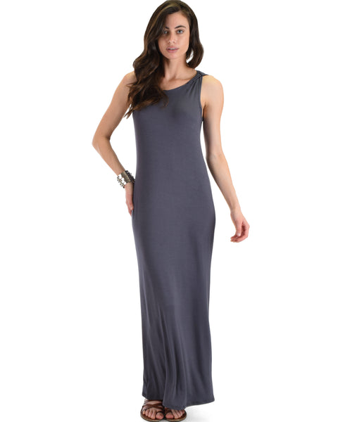 Lyss Loo Charcoal Ascension Contemporary Hooded Maxi Dress