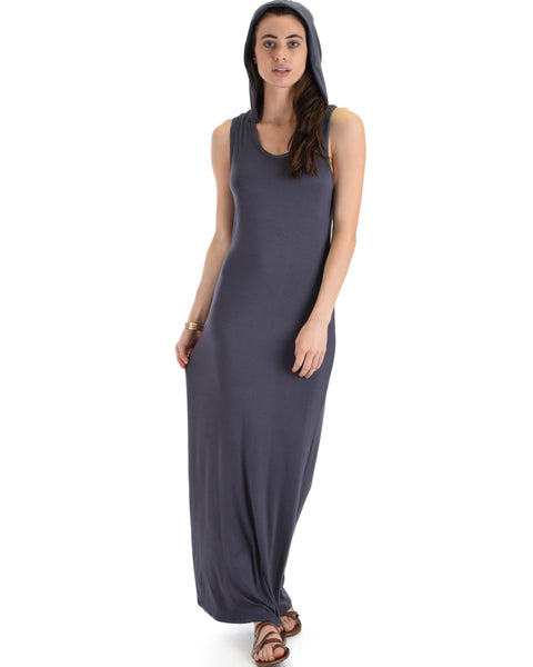 Lyss Loo Charcoal Ascension Contemporary Hooded Maxi Dress