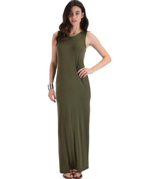 Lyss Loo Olive Ascension Contemporary Hooded Maxi Dress