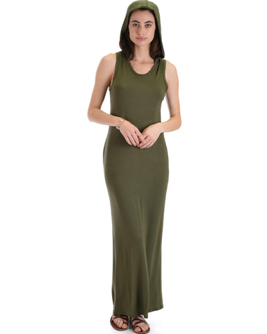 Lyss Loo Olive Ascension Contemporary Hooded Maxi Dress