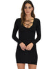 Heart's Content Long Sleeve Cross Straps Black Bodycon Dress - Lyss Loo