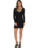 Heart's Content Long Sleeve Cross Straps Black Bodycon Dress - Lyss Loo