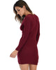 Heart's Content Long Sleeve Cross Straps Burgundy Bodycon Dress - Lyss Loo