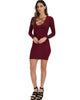 Heart's Content Long Sleeve Cross Straps Burgundy Bodycon Dress - Lyss Loo