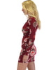 Heart's Content Long Sleeve Cross Straps Burgundy Floral Print Bodycon Dress - Lyss Loo