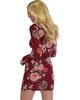 Heart's Content Long Sleeve Cross Straps Burgundy Floral Print Bodycon Dress - Lyss Loo