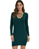 Heart's Content Long Sleeve Cross Straps Green Bodycon Dress - Lyss Loo