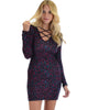 Heart's Content Long Sleeve Cross Straps Purple Leopard Print Bodycon Dress - Lyss Loo