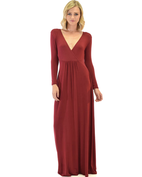 Sweetest Kiss Long Sleeve Burgundy Maxi Dress