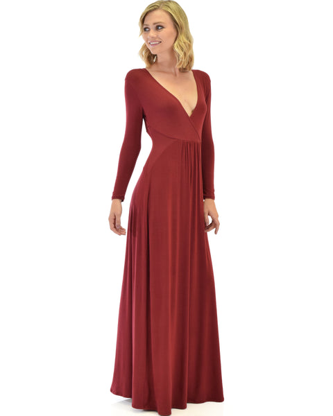 Sweetest Kiss Long Sleeve Burgundy Maxi Dress