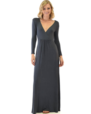 Sweetest Kiss Long Sleeve Charcoal Maxi Dress