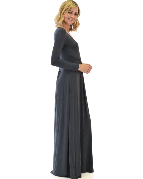 Sweetest Kiss Long Sleeve Charcoal Maxi Dress