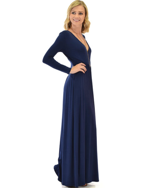 Sweetest Kiss Long Sleeve Navy Maxi Dress