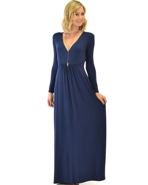 Sweetest Kiss Long Sleeve Navy Maxi Dress