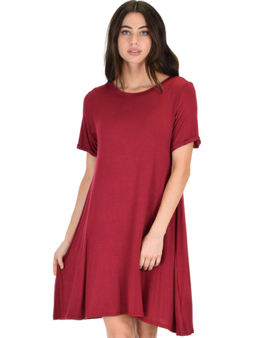 Reporting For Cutie Burgundy T-Shirt Tunic Dress