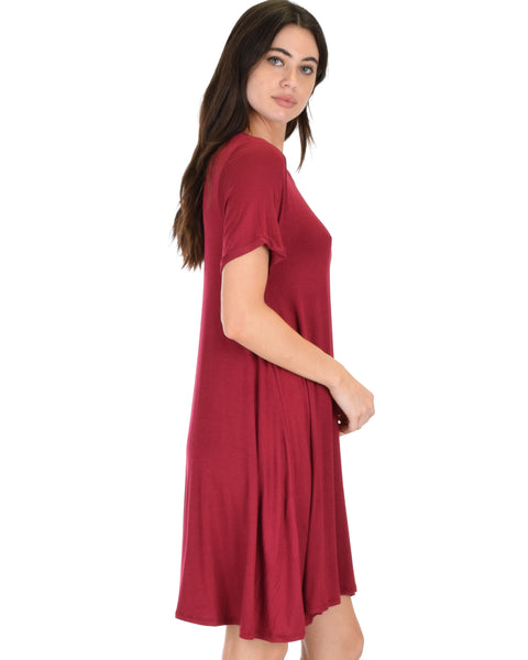 Reporting For Cutie Burgundy T-Shirt Tunic Dress