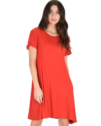 Reporting For Cutie Rust T-Shirt Tunic Dress