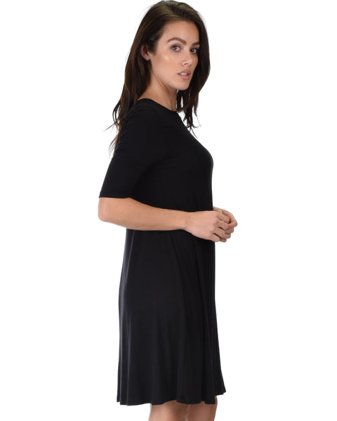 Reporting For Cutie 3/4 Sleeve Black T-Shirt Tunic Dress