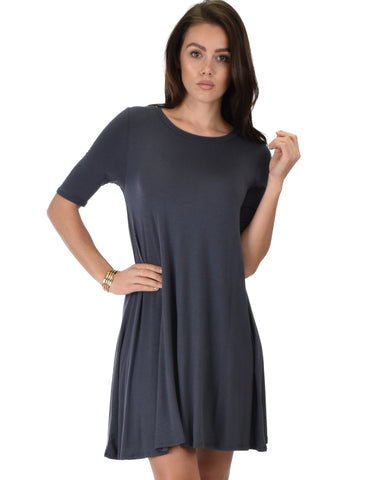 Reporting For Cutie 3/4 Sleeve Charcoal T-Shirt Tunic Dress