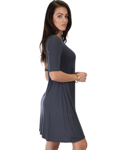 Reporting For Cutie 3/4 Sleeve Charcoal T-Shirt Tunic Dress