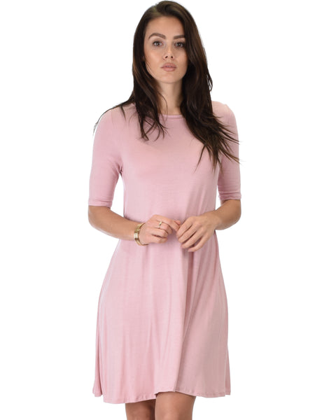 Reporting For Cutie 3/4 Sleeve Mauve T-Shirt Tunic Dress