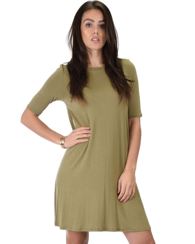 Reporting For Cutie 3/4 Sleeve Olive T-Shirt Tunic Dress