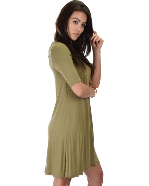 Reporting For Cutie 3/4 Sleeve Olive T-Shirt Tunic Dress