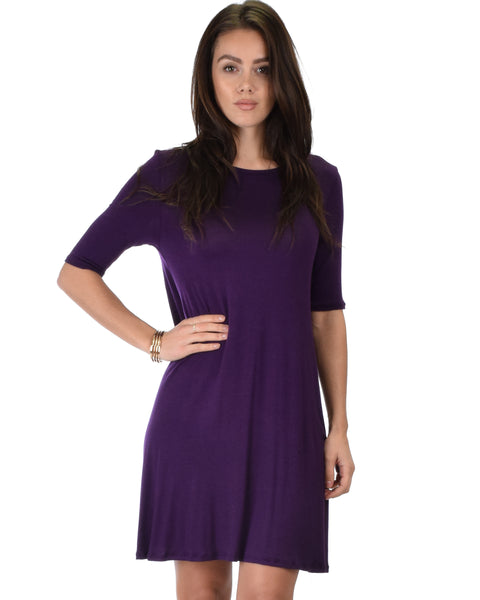 Reporting For Cutie 3/4 Sleeve Purple T-Shirt Tunic Dress