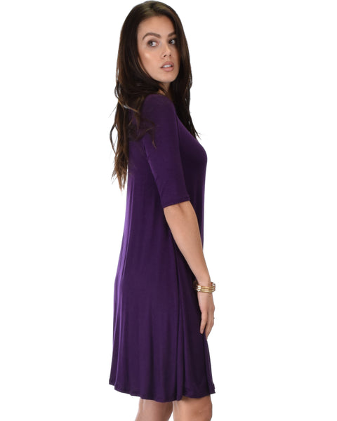 Reporting For Cutie 3/4 Sleeve Purple T-Shirt Tunic Dress