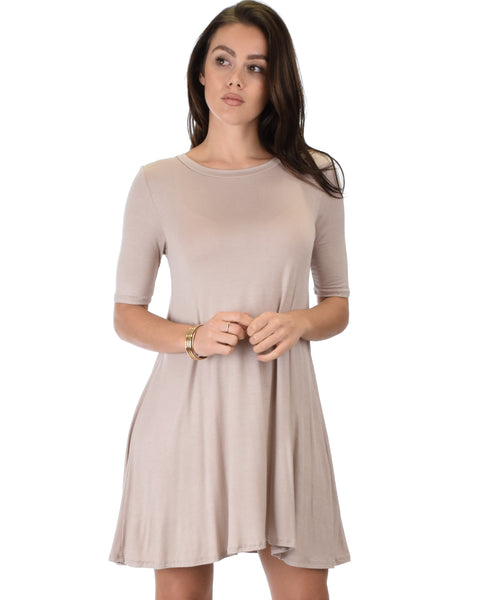 Reporting For Cutie 3/4 Sleeve Taupe T-Shirt Tunic Dress