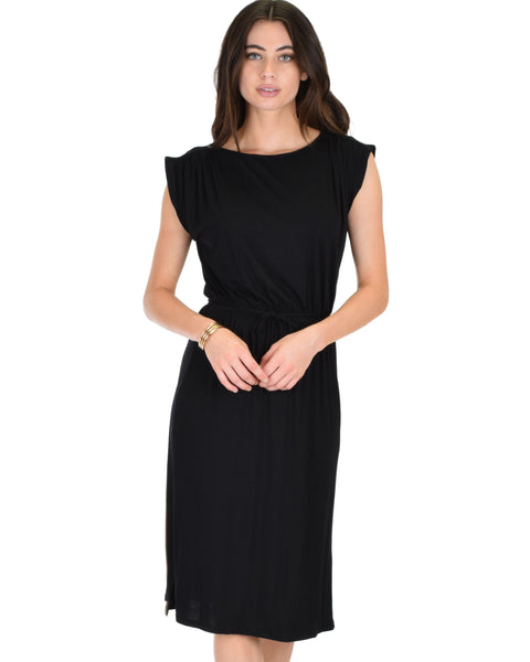 My Everyday Tie Waist Black Midi Dress