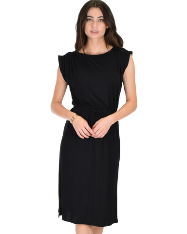 My Everyday Tie Waist Black Midi Dress