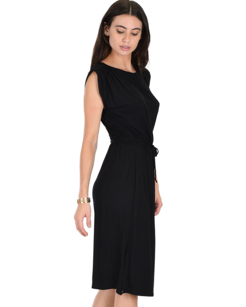 My Everyday Tie Waist Black Midi Dress