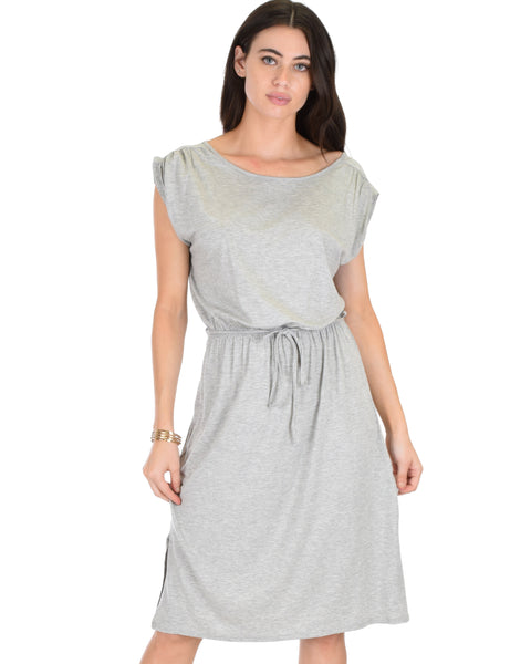 My Everyday Tie Waist Grey Midi Dress