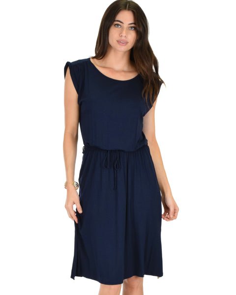 My Everyday Tie Waist Navy Midi Dress