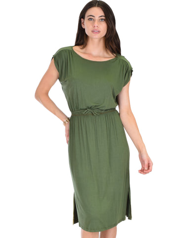 My Everyday Tie Waist Olive Midi Dress