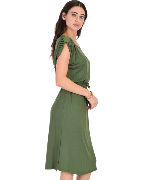 My Everyday Tie Waist Olive Midi Dress