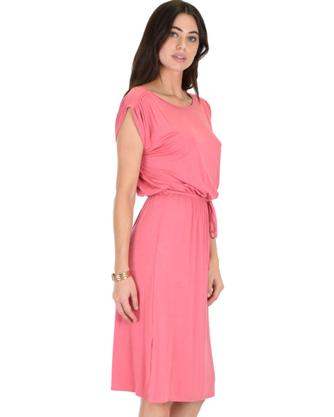 My Everyday Tie Waist Pink Midi Dress