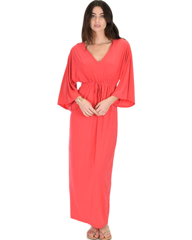 Sunrise to Sunset Kimono Coral Maxi Dress