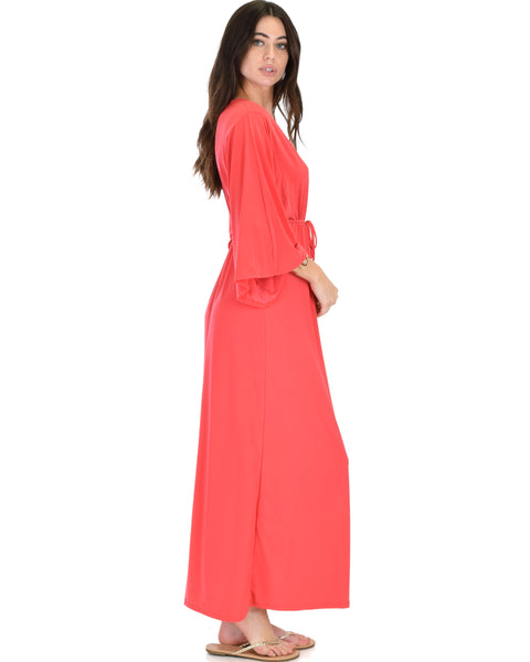 Sunrise to Sunset Kimono Coral Maxi Dress